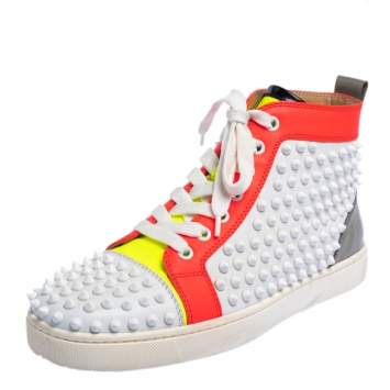 Pre Owned Christian Louboutin Multicolor Leather And Patent  Louis Spikes Lace Up High Top Sneakers Size 39