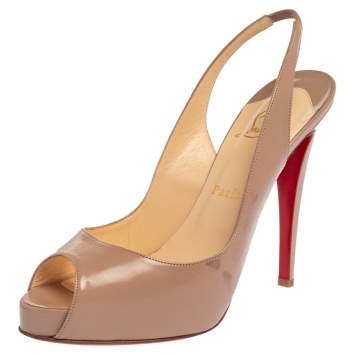 Pre Owned Christian Louboutin Nude Leather Peep Toe Slingback Pumps Size 39.5