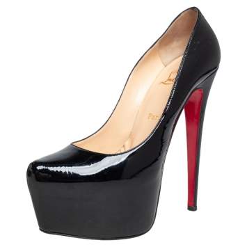 Pre Owned Christian Louboutin Black Leather Daffodile  Pumps Size 39