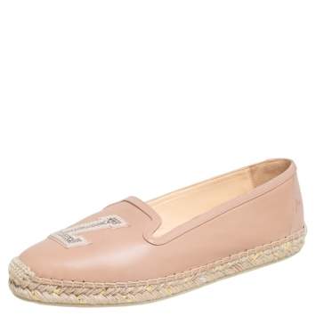 Pre Owned Christian Louboutin  Beige Leather Espadrille Flats Size 38