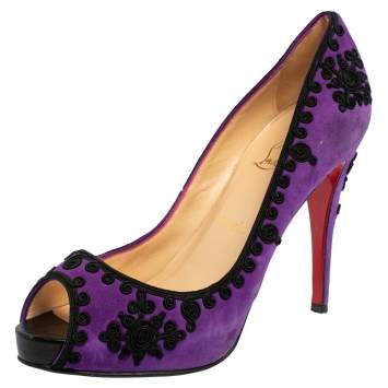 Pre Owned Christian Louboutin Purple Suede Platform Pumps Size 39.5