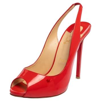 Pre Owned Christian Louboutin Red Patent Leather Lady Peep Slingback  Pumps Size 41