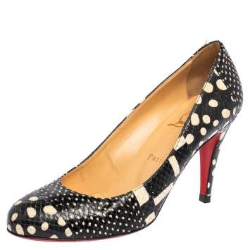 Pre Owned Christian Louboutin Black/White Python Leather Simple  Pumps Size 39