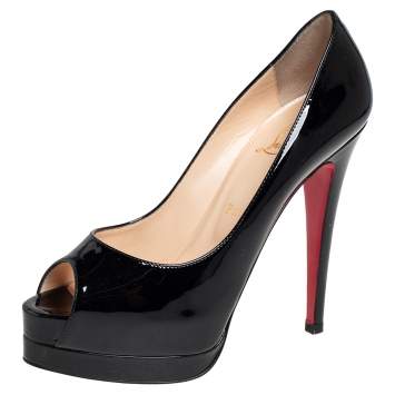 Pre Owned Christian Louboutin Black Patent Altadama Platform Peep Toe Pumps Size 37.5