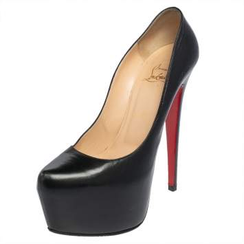 Pre Owned Christian Louboutin Black Leather Daffodile Platform Pumps Size 39.5