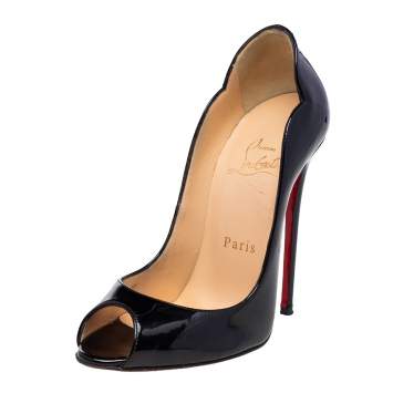 Pre Owned Christian Louboutin Black Patent Leather Hot Wave Pumps Size 35