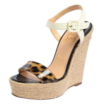 Pre Owned Christian Louboutin Tricolor Patent Leather Spachica Espadrille Wedge Sandals Size 37