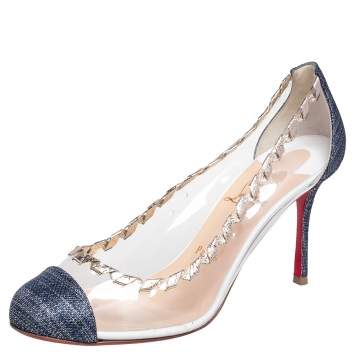 Pre Owned Christian Louboutin Multicolor PVC And Glitter Fabric Agritti Cap Toe Pump Size 39.5