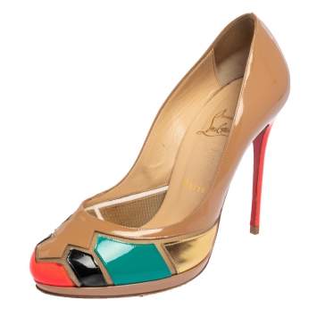 Pre Owned Christian Louboutin Multicolor Patchwork Patent Leather Astrogirl Pumps Size 38