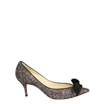 Pre Owned Christian Louboutin Metallic Gruotta Glitter Bow Low Heels Size EU 40