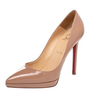 Pre Owned Christian Louboutin Beige Patent Leather Pigalle Plato Pumps Size 38