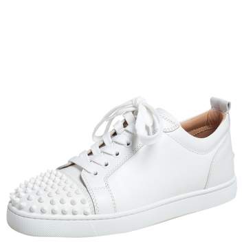 Pre Owned Christian Louboutin White Leather Louis Junior Studded Sneakers Size 39.5