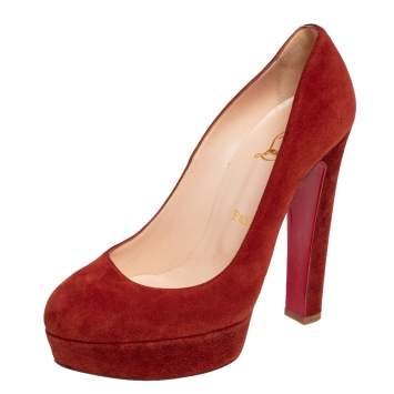 Pre Owned Christian Louboutin Brown Suede Bibi Platform Pumps Size 38.5