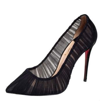 Pre Owned Christian Louboutin Black Chiffon Follie Draperia Pointed Toe Pumps Size 36