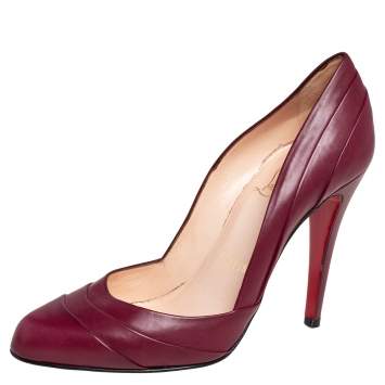 Pre Owned Christian Louboutin Burgundy Leather Insectika Pumps Size 38