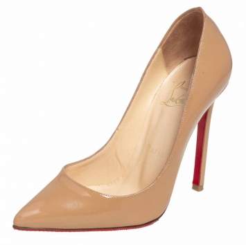 Pre Owned Christian Louboutin Beige Patent Leather Pigalle Pointed Toe Pumps Size 35.5