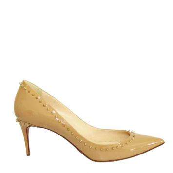 Pre Owned Christian Louboutin Light Brown Patent Leather Studs Pumps Size EU 40.5