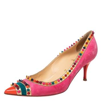 Pre Owned Christian Louboutin Multicolor Suede Malabar Hill Spiked Pointed Toe Pumps Size 41