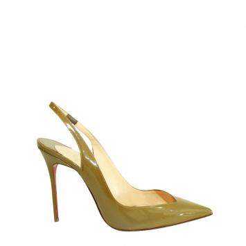 Pre Owned Christian Louboutin Khaki Patent Leather Slingback Pointed Heels EU 39.5