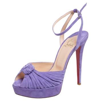 Pre Owned Christian Louboutin Purple Suede Knotted Greissimo Platform Ankle Strap Sandals Size 38.5