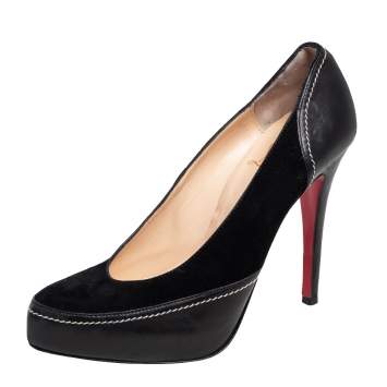 Pre Owned Christian Louboutin Black Suede and Leather Defil Pumps Size 38.5