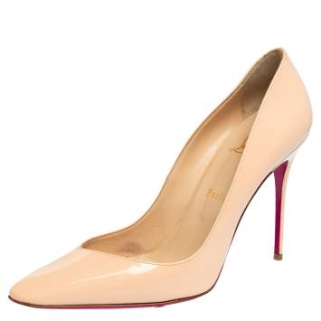 Pre Owned Christian Louboutin Beige Patent Leather Corneille  Pumps Size 40