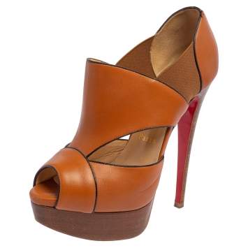 Pre Owned Christian Louboutin Brown Leather Pitou Cutout Pumps Size 35.5