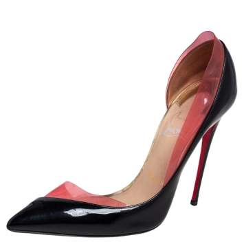 Pre Owned Christian Louboutin Pink/Black Patent And PVC Miss Rigidaine Pumps Size 36.5