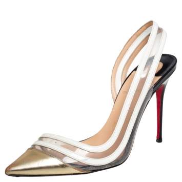 Pre Owned Christian Louboutin Tricolor Leather, Patent And PVC Paralili D'orsay Pumps Size 36.5