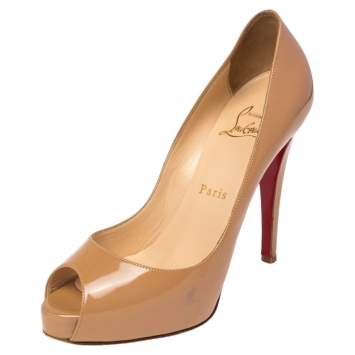Pre Owned Christian Louboutin Beige Leather Lady Peep Platform Pumps Size 36.5