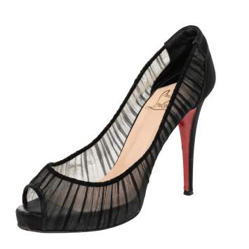 Pre Owned Christian Louboutin Black Fabric And Satin Ambrosina Peep Toe Pumps Size 40.5