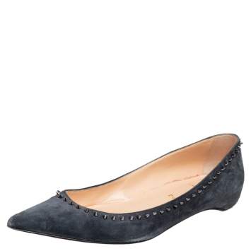 Pre Owned Christian Louboutin Grey Suede Anjalina Ballet Flats Size 40.5