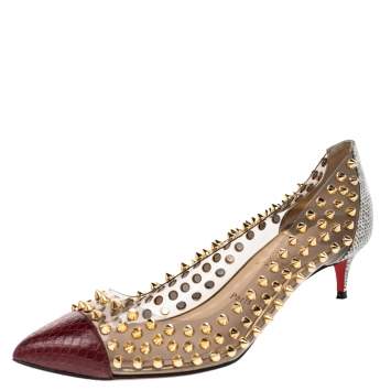 Pre Owned Christian Louboutin Multicolor Python And PVC Spike Me Pumps Size 37.5