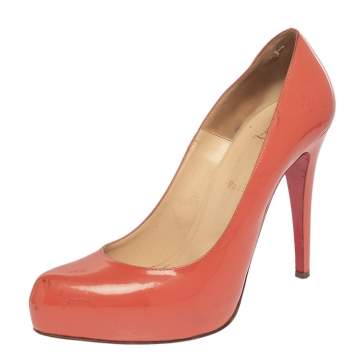 Pre Owned Christian Louboutin Coral Orange Patent Leather Rolando Platform Pumps Size 39.5