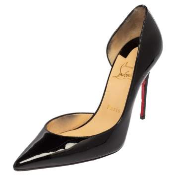 Pre Owned Christian Louboutin Black Patent Leather Iriza Pumps Size 37.5