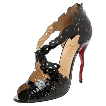 Pre Owned Christian Louboutin Black Patent Leather Decoupadiva Sandals Size 39.5