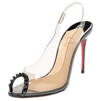 Pre Owned Christian Louboutin Black Patent Leather and PVC Ring My Toe Slingback Sandals Size 40