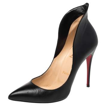 Pre Owned Christian Louboutin Black Leather Mea Culpa Pumps Pointed Toe Size 38.5