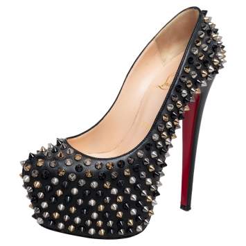 Pre Owned Christian Louboutn Black leather Spiked Daffodile Platform Pumps Size 35