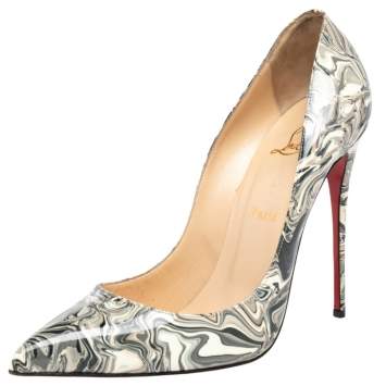Pre Owned Christian Louboutin Grey Marble Print Patent Leather So Kate Pumps Size 40.5