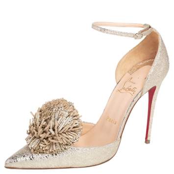 Pre Owned Christian Louboutin Metallic Gold Crinkled Leather Tsarou D'Orsay Pumps Size 38