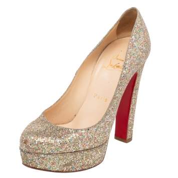 Pre Owned Christian Louboutin Multicolor Glitter Bibi Platform Pumps Size 36