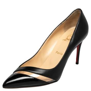 Pre Owned Christian Louboutin Black Leather And PVC 17th Floor Pointed Toe Pumps Size 39