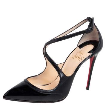 Pre Owned Christian Louboutin Black Patent Leather and Leather Crissoss Sandals Size 37