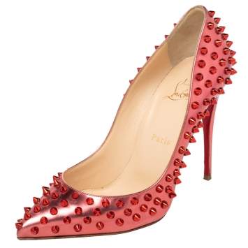 Pre Owned Christian Louboutin Metallic Rose Gold Leather Pigalle Spikes Pointed Toe Pumps Size 39.5