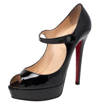 Pre Owned Christian Louboutin Black Patent Leather Bana Mary Jane Platform Pumps Size 39.5