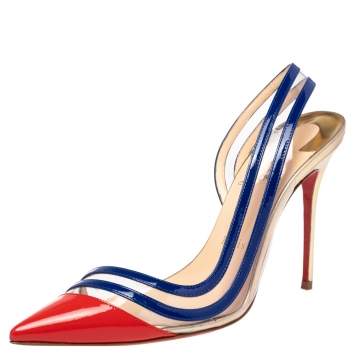 Pre Owned Christian Louboutin Multicolor PVC and Patent Leather Paralili Slingback Pumps 39