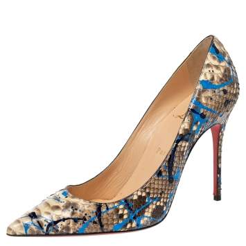 Pre Owned Christian Louboutin Multicolor Paint Splatter Python So Kate Pumps Size 38.5