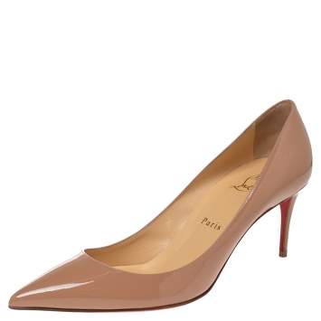 Pre Owned Christian Louboutin Beige Patent Leather Kate 70 Pumps Size 38.5
