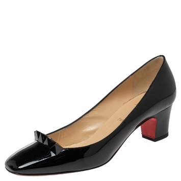 Pre Owned Christian Louboutin Black Patent Leather Pyramidame Pumps Size 40.5